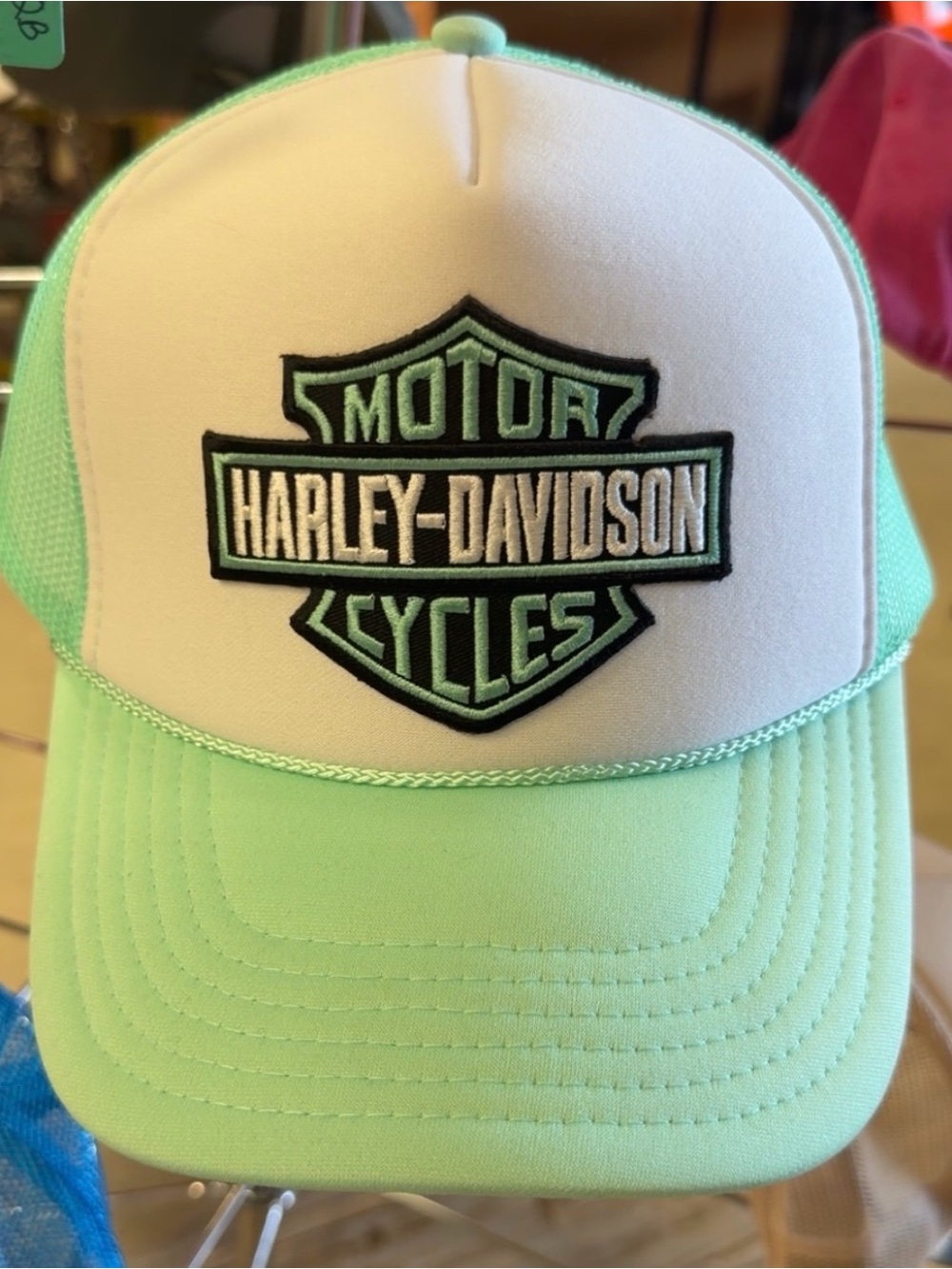 Custom Harley-Davidson Mint Green and White Trucker Hat